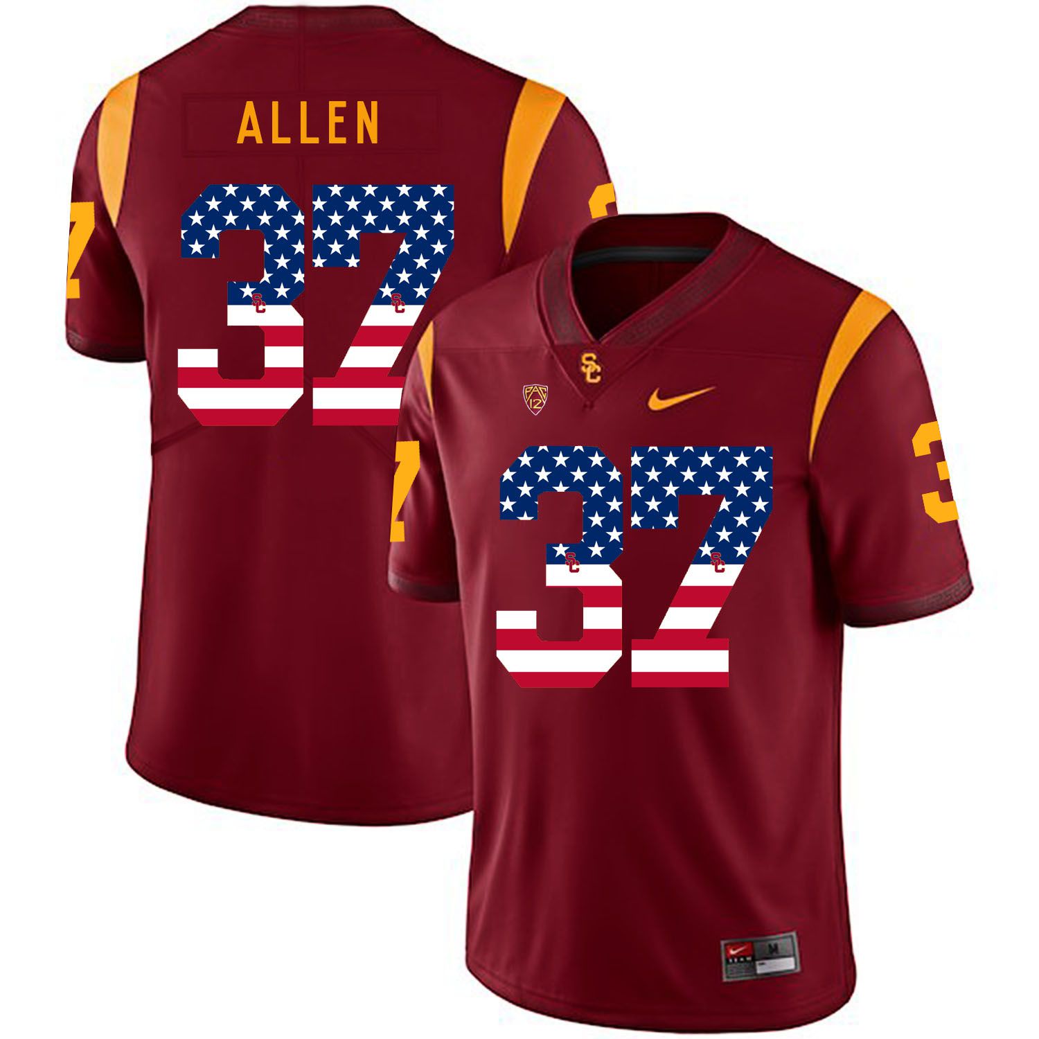 Men USC Trojans #37 Allen Red Flag Customized NCAA Jerseys